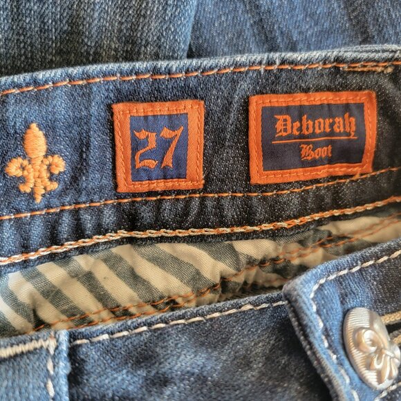 Rock Revival Women Deborah Boot Cut Jean 27 Med/Dark Wash Silver Metallic Stitch - Picture 6 of 15